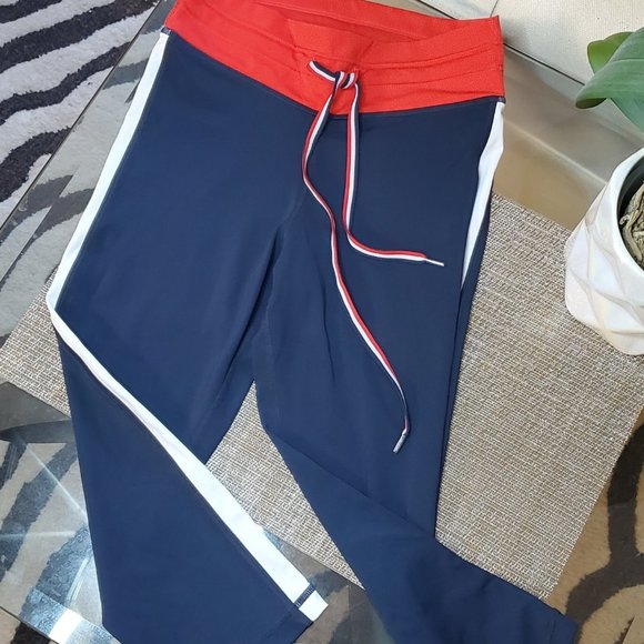 The Upside | Cropped Leggings Capris 3/4 US 4 AU XS Blue Red White Drawstring - Picture 3 of 6